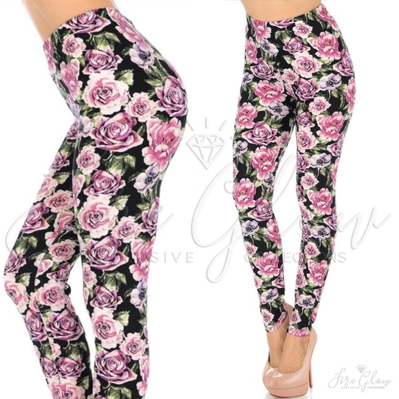 Softest lux stretchy black floral printed leggings - Picture 3 of 3